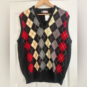100% Lamb’s Wool Argyle Sweater Vest in Red, Black, Grey and Pale Yellow